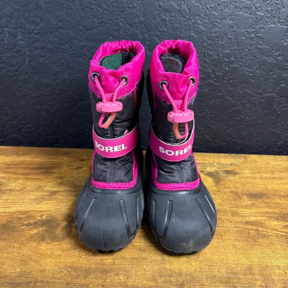 Sorel Flurry NC1885-627 Pink Black Synthetic Snow Boots Kids Size 9